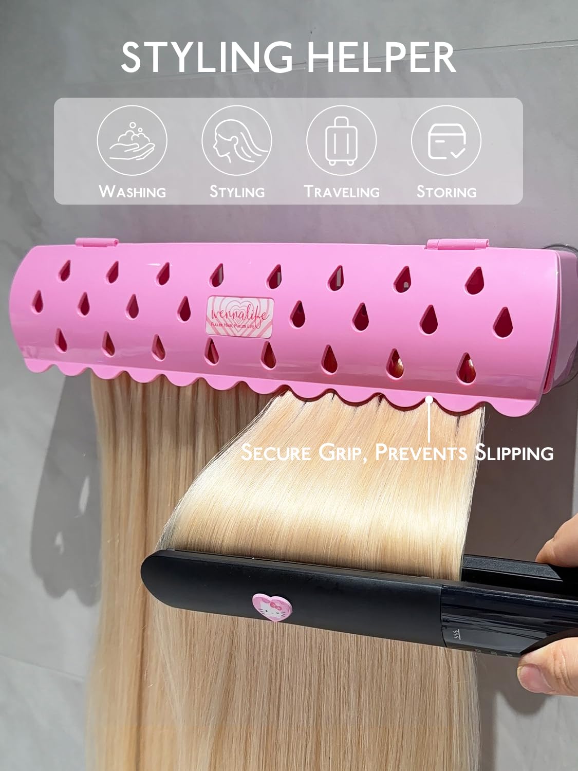 WENNALIFE pink installation options showcasing suction cups and hooks.