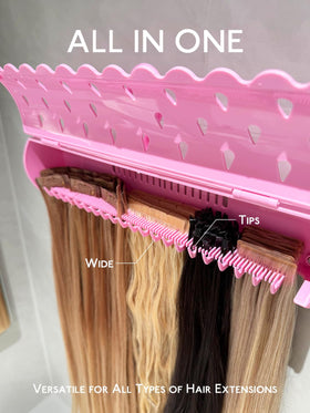 WENNALIFE hair extension holder side profile in pink showing compact, sturdy ABS core.