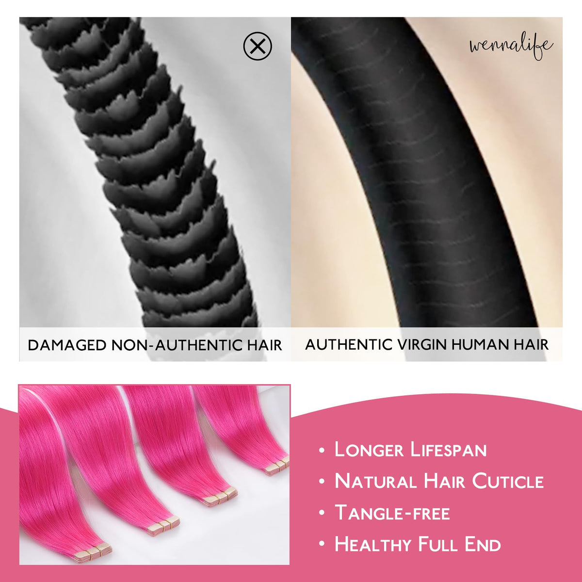 Wennalife invisible tape extensions with strong hold for discreet styling.