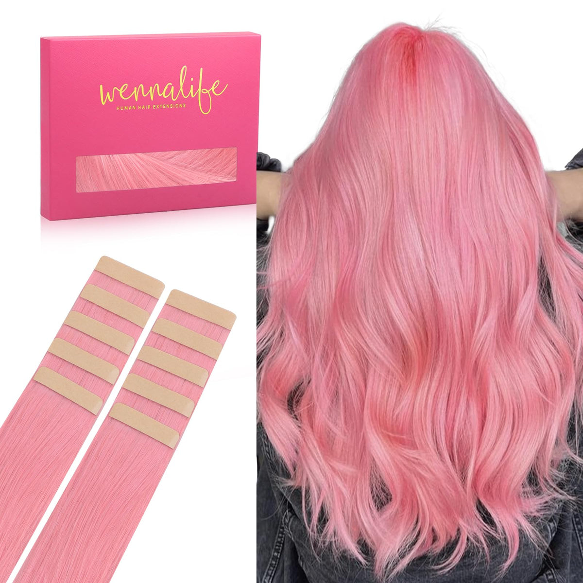 Wennalife Peach Pink tape-in extensions 16in pack for natural volume