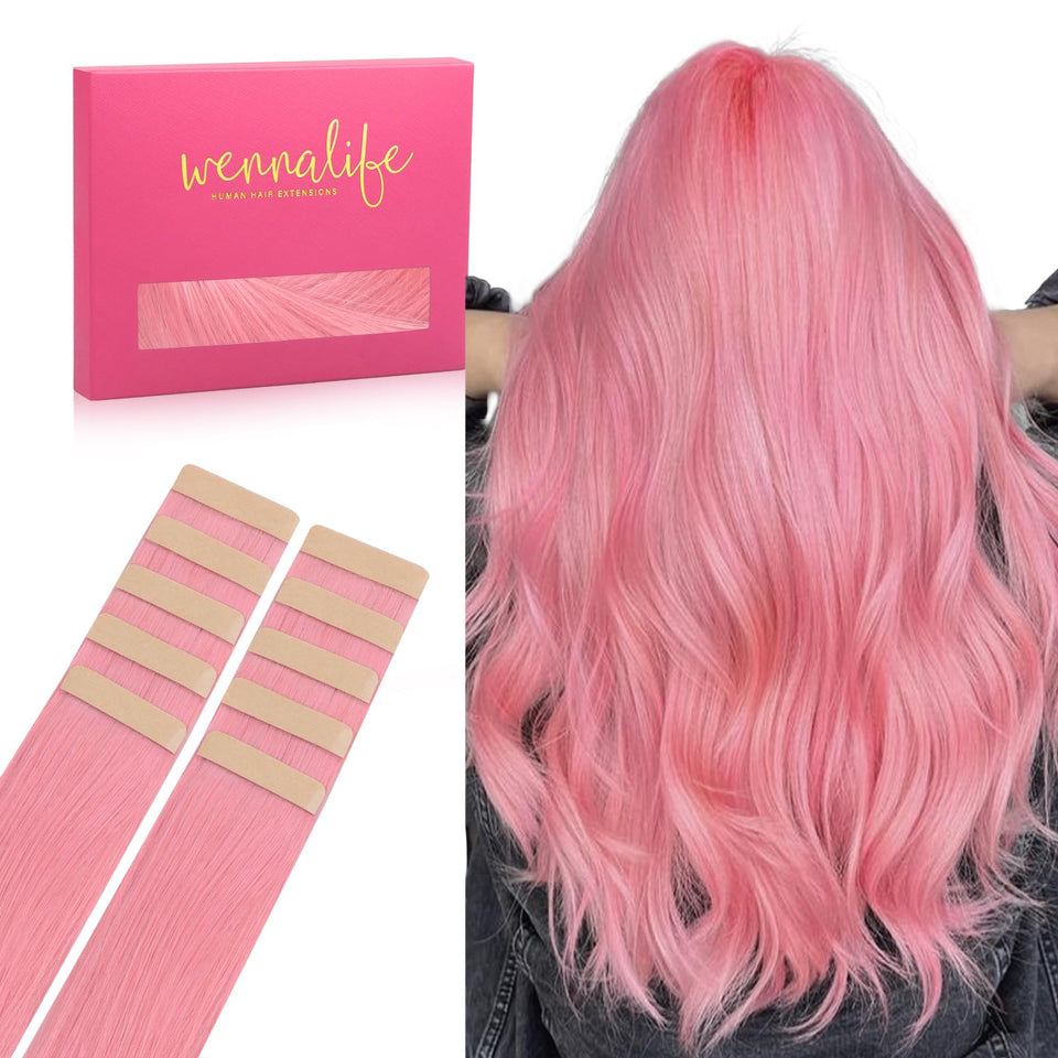 Wennalife Peach Pink tape-in extensions 16in pack for natural volume