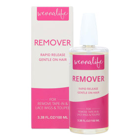 Wennalife Tape-In Extension Remover bottle close-up highlighting fast-acting bond release for extensions.