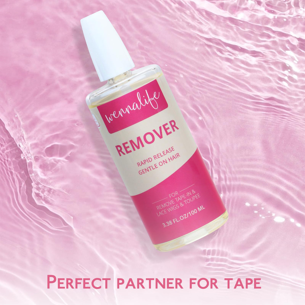 Wennalife remover bottle side view emphasizes compact size and controlled dispensing.