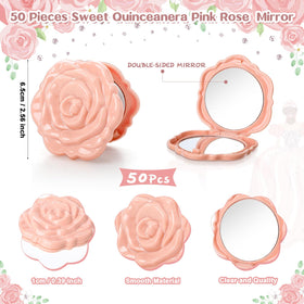 Open-view of Wenqik rose pocket mirror showing compact design and clear reflection.