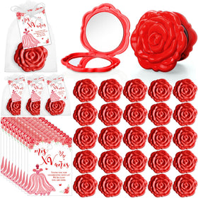 Wenqik rose-design pocket mirror in red for quick makeup touch-ups at events.