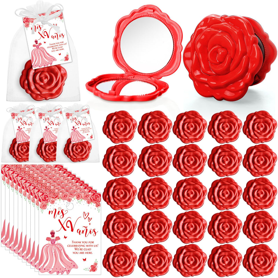 Wenqik rose-design pocket mirror in red for quick makeup touch-ups at events.