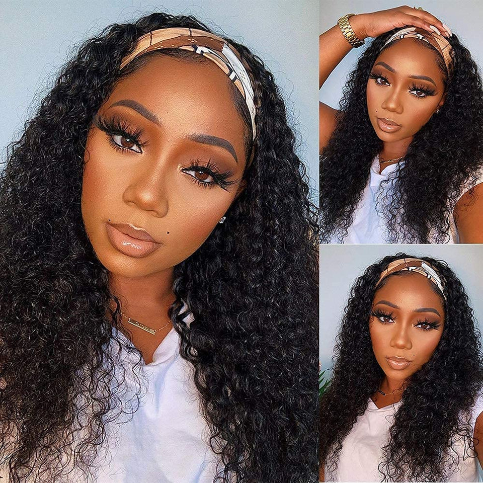 WENYAN headband wig deep wave 20 inch for quick daily wear.