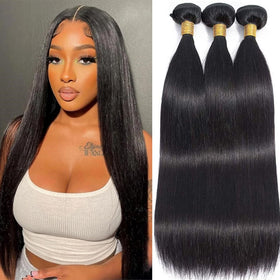 WENYAN straight bundles 16inch pack blends with natural hair.