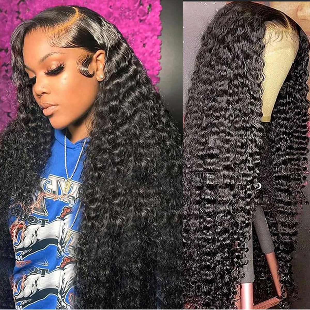 Wenyu Deep Wave wig front view with natural hairline for daily wear.