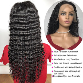 Wenyu Deep Wave wig HD lace detail for invisible blend on skin.