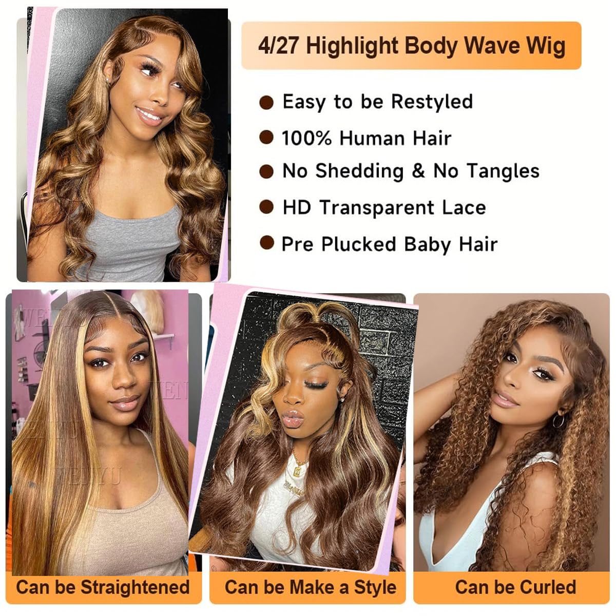 Wenyu Honey Blonde Ombre wig with baby hair detail on hairline.