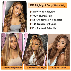 Wenyu Honey Blonde Ombre wig with baby hair detail on hairline.