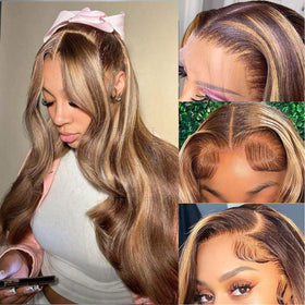 Wenyu Honey Blonde Ombre wig pre-plucked hairline for easy wear.