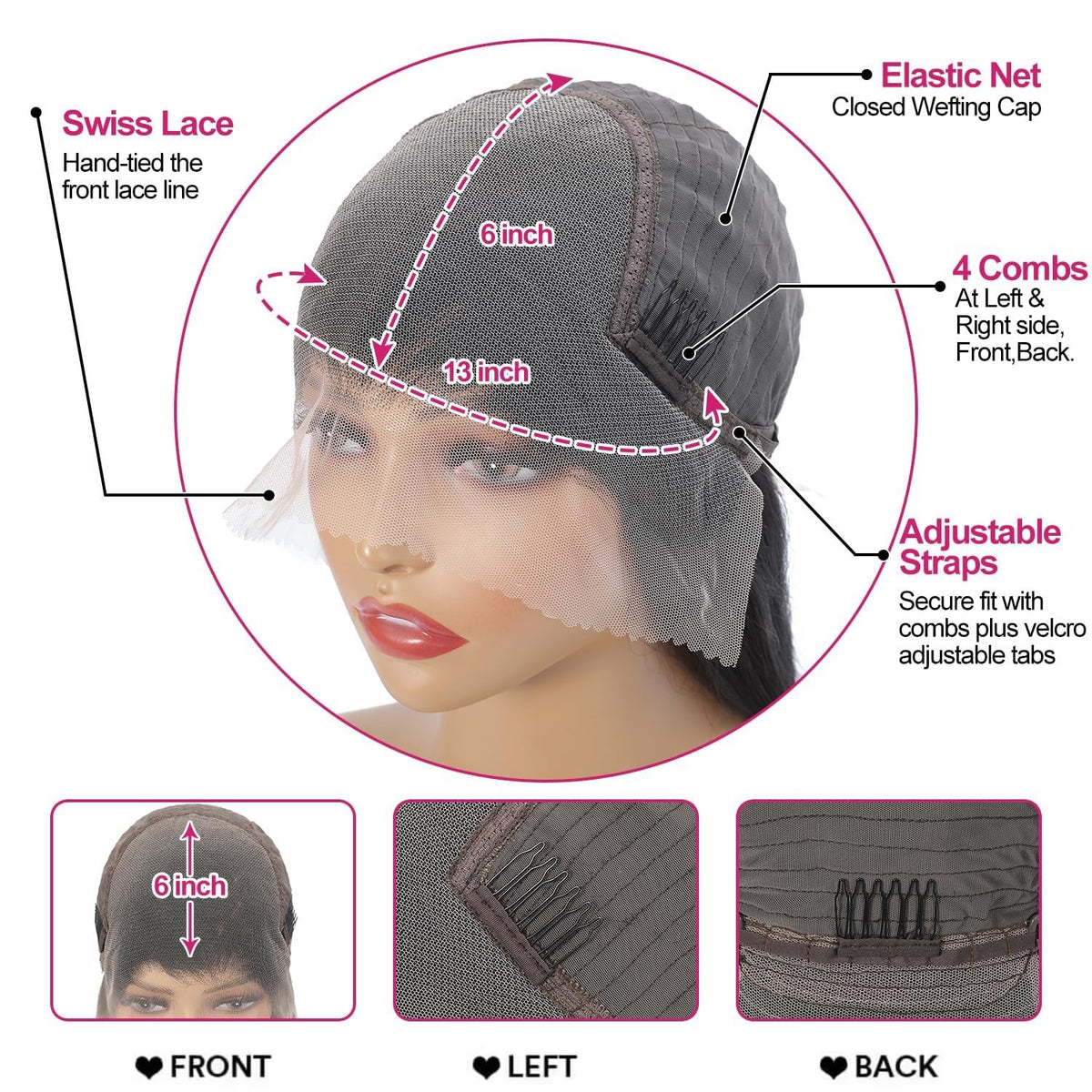 Wenyu straight wig with versatile middle part styling options