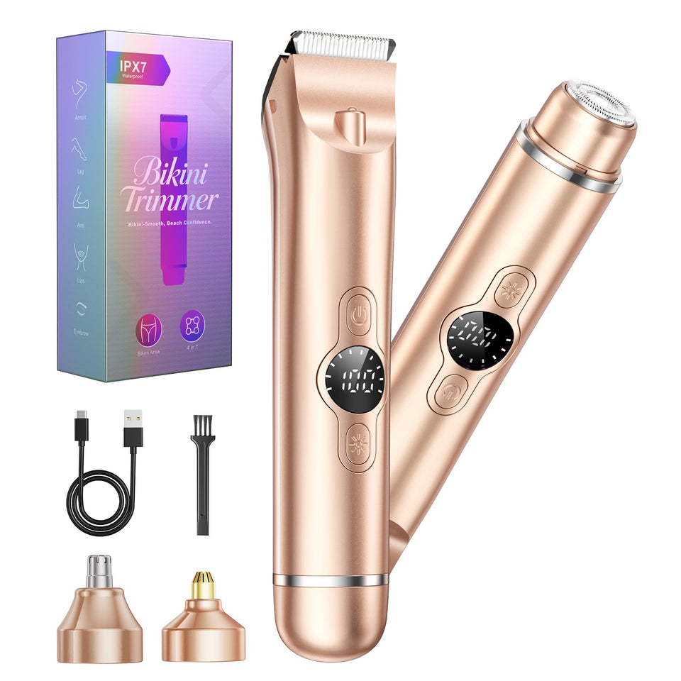 WEQOEE Bikini Trimmer dual-head for versatile grooming across bikini, legs, and face.