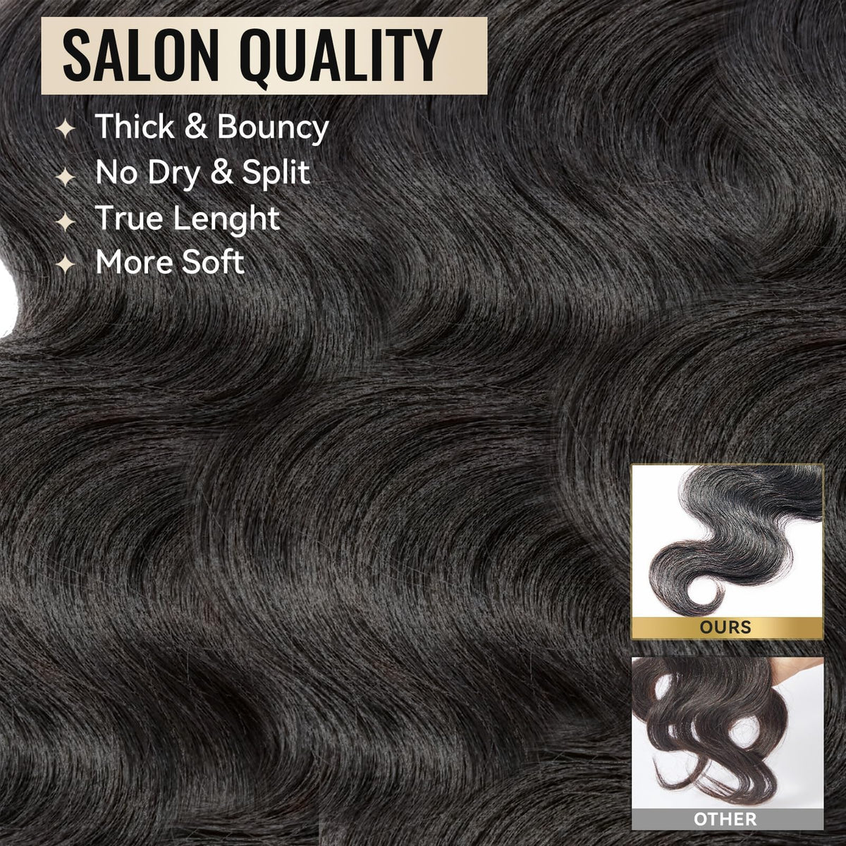 WEQUEEN body wave bundle 26 inch display reveals even curl and natural luster.