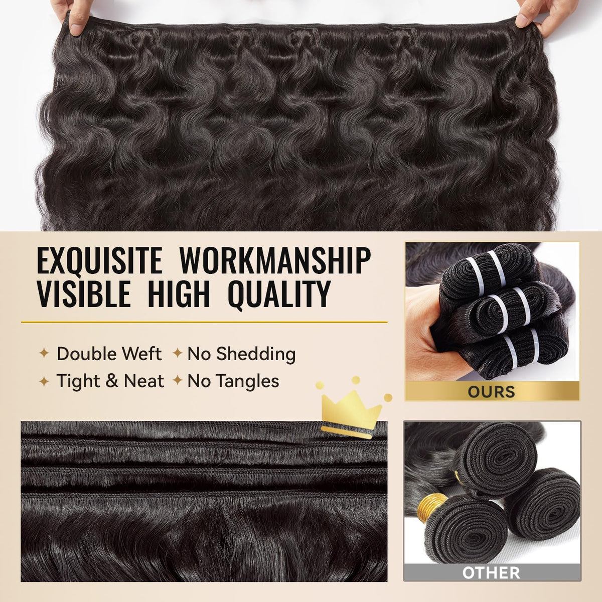 WEQUEEN body wave bundle 30 inch length on model demonstrates dramatic length for styling options.