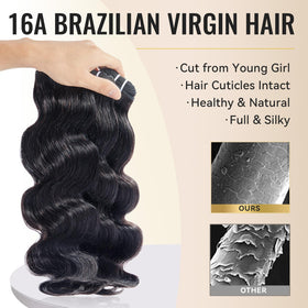 WEQUEEN body wave bundles natural black close-up texture and shine
