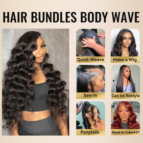 WEQUEEN body wave bundles ideal for quick weaves or ponytails.