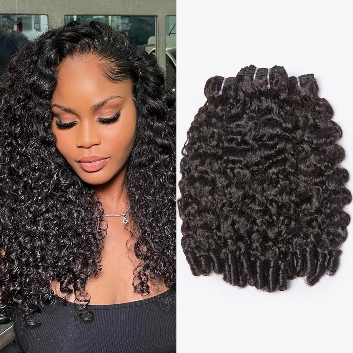 WEQUEEN Burmese Curly Bundles on display show natural sheen and full volume.