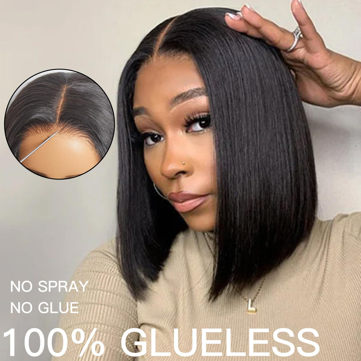 WEQUEEN Wear and Go glueless bob wig back view shows secure cap and neat finish.