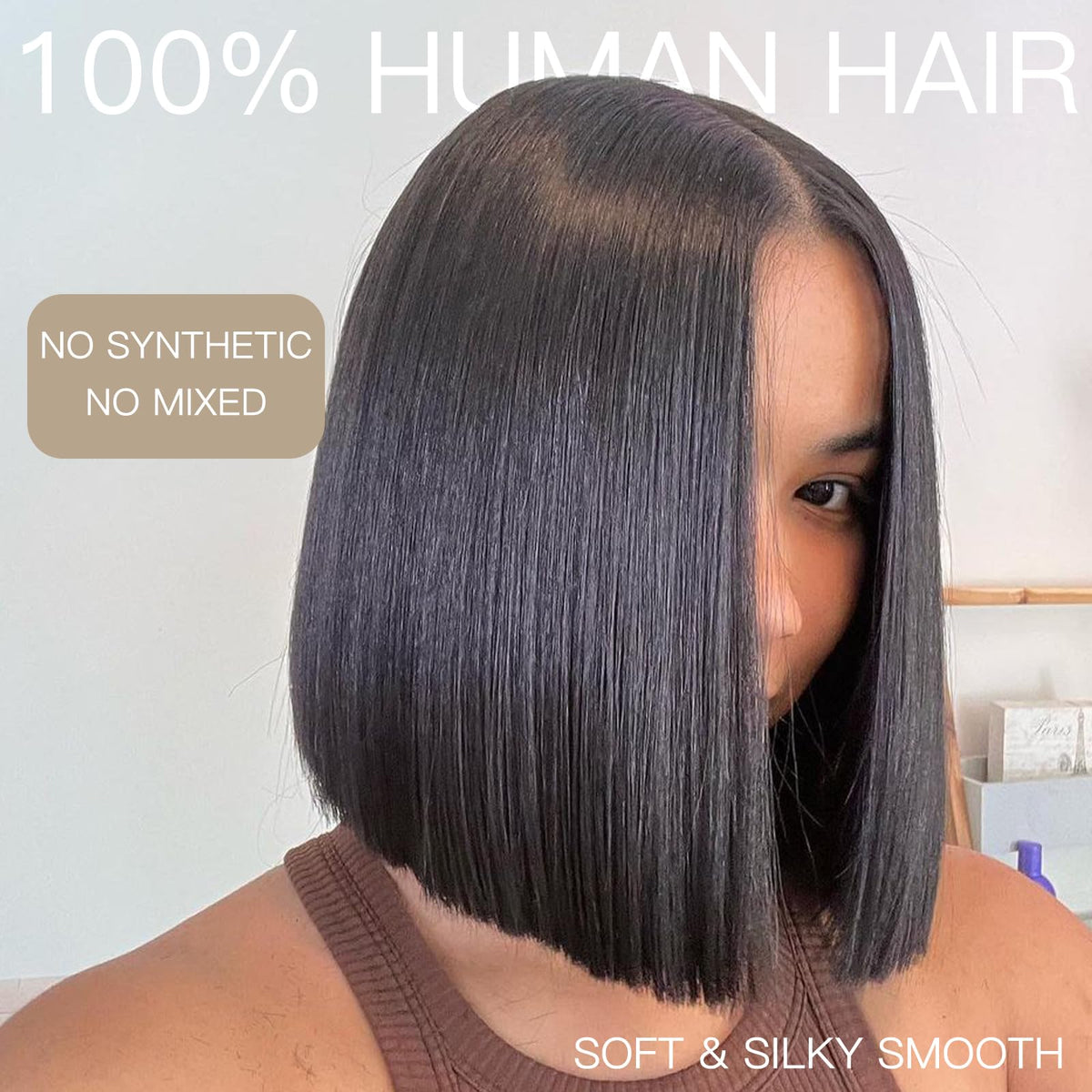 WEQUEEN Wear and Go glueless bob wig side view highlights natural line and comfortable fit.