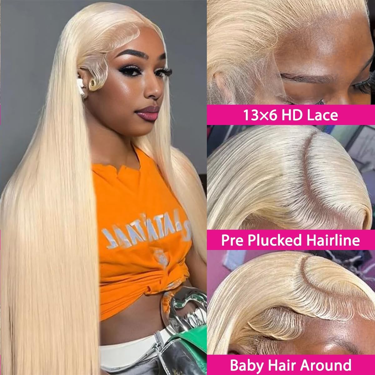 Werkueen 32-inch blonde wig displaying straight length for versatile styling
