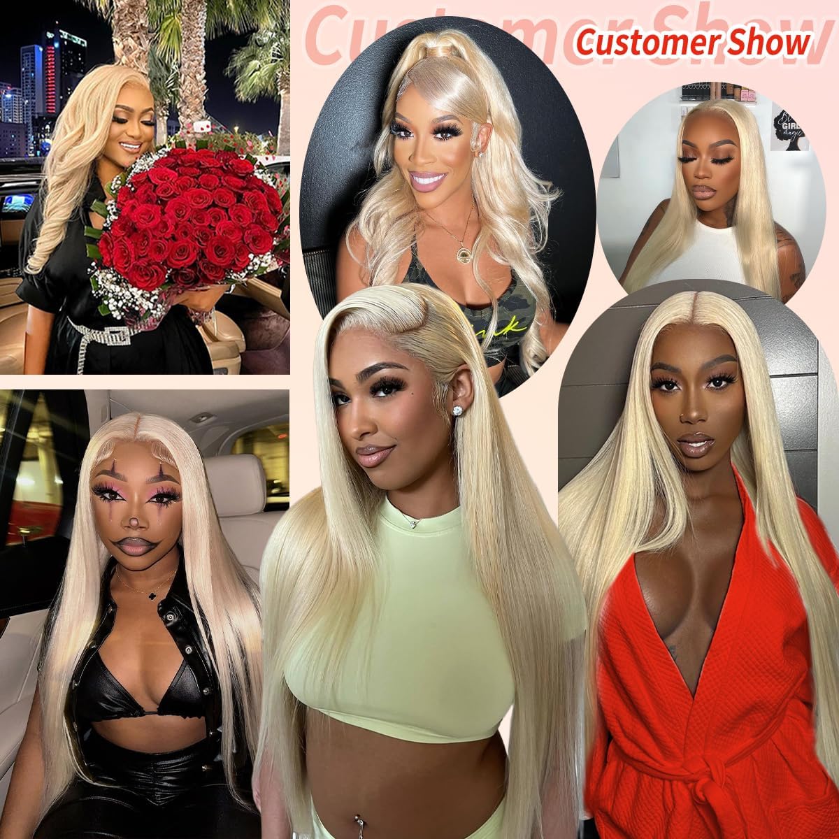 Werkueen model wearing 32-inch blonde wig to demonstrate length and movement