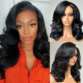 West Kiss layered cut side part wig enhances facial contours for versatile styling.