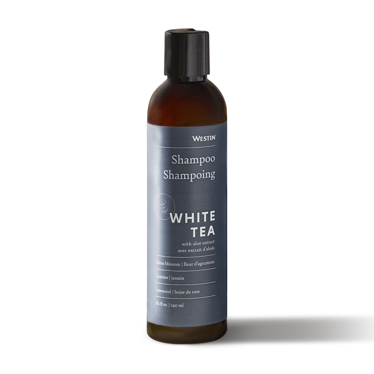 Westin White Tea Aloe Shampoo bottle front, hydrates all hair types.