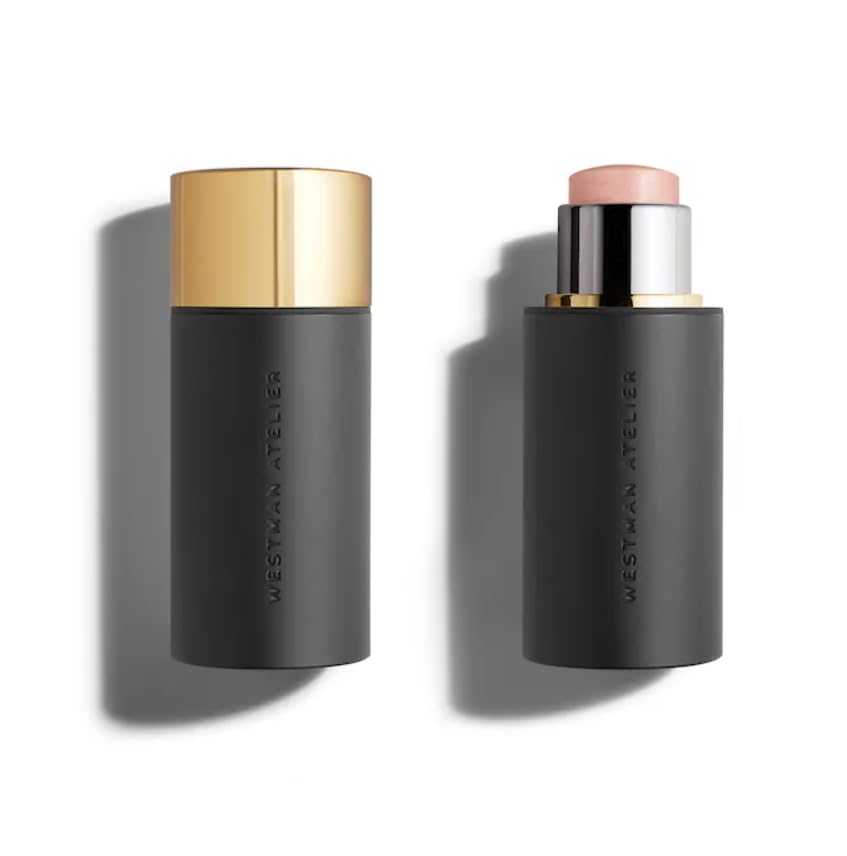 Westman Atelier Lit Up Highlighter Stick Nectar adds lip glow and hydrated shine.