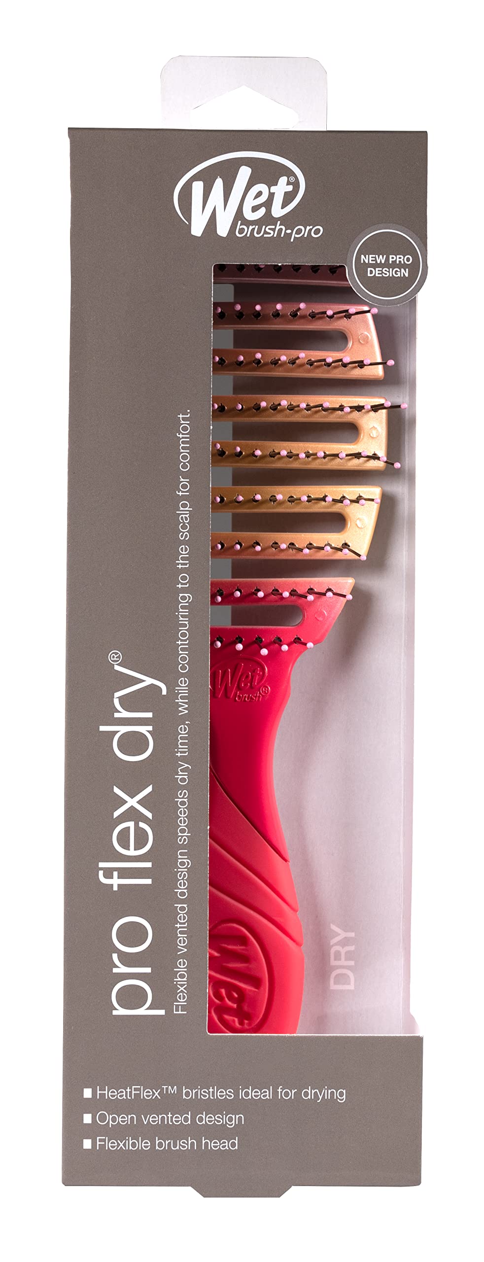 Wet Brush Pro Flex Dry Coral Ombre handle grip in-use demonstrates quick, gentle styling.