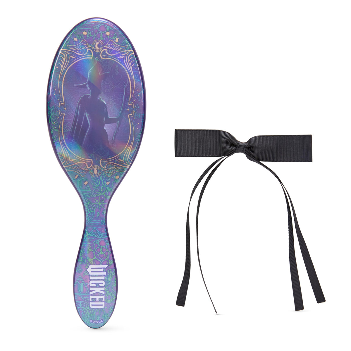 Wet Brush Original Detangler Elphaba Kit brush close-up showing IntelliFlex bristles for gentle detangling.