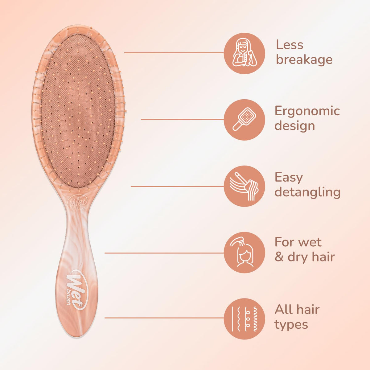 Wet Brush Original Detangler pink bristles massaging scalp for comfortable detangling