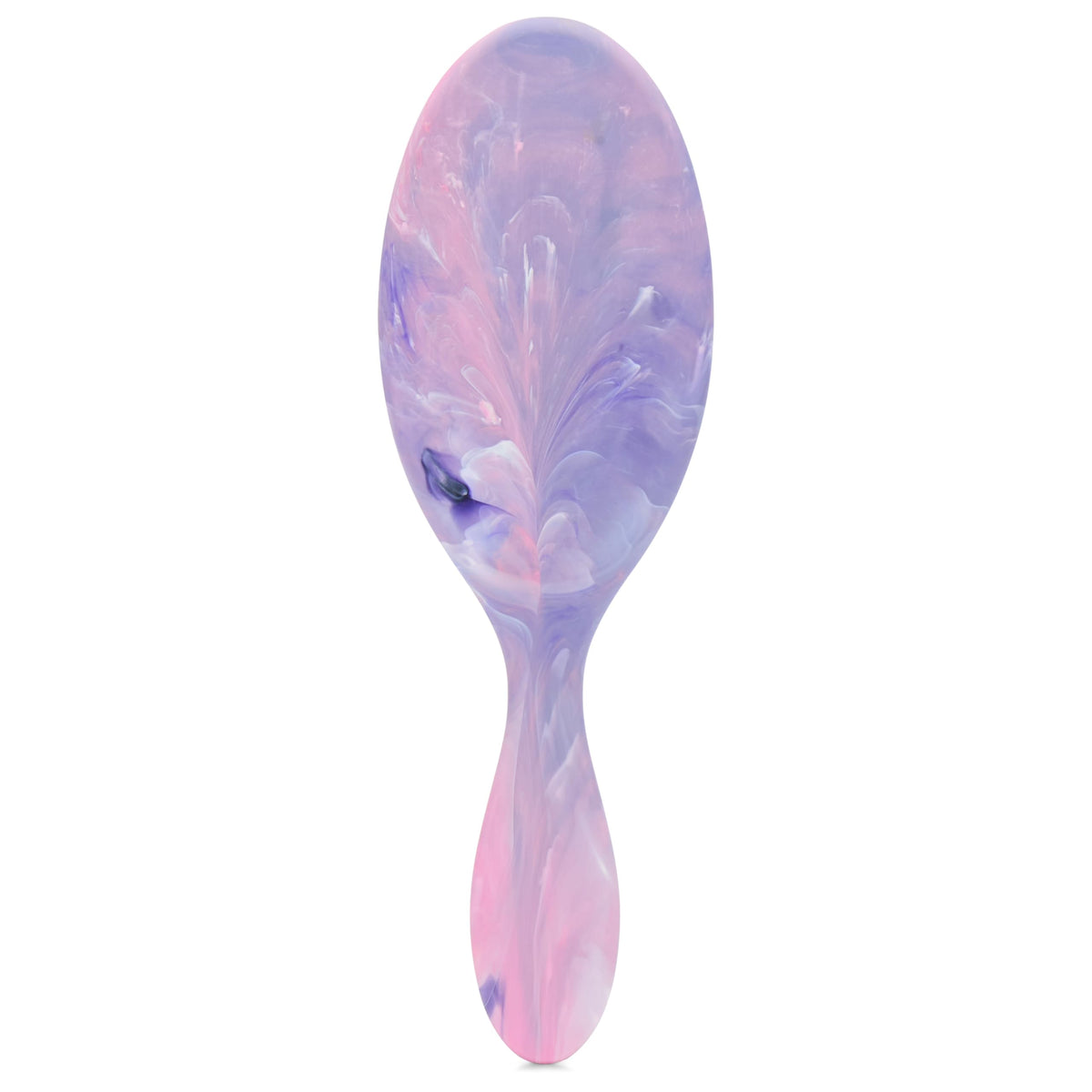 Wet Brush Original Detangler pink matte marble in hand, gentle detangling.