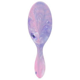 Wet Brush Original Detangler pink matte marble in hand, gentle detangling.