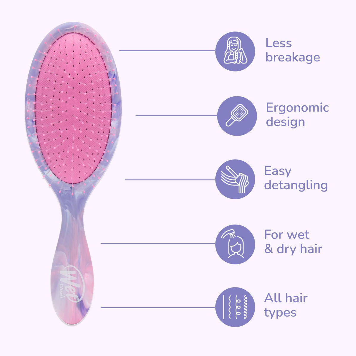 Detangling wet hair with Wet Brush Original Detangler, smooth glide.