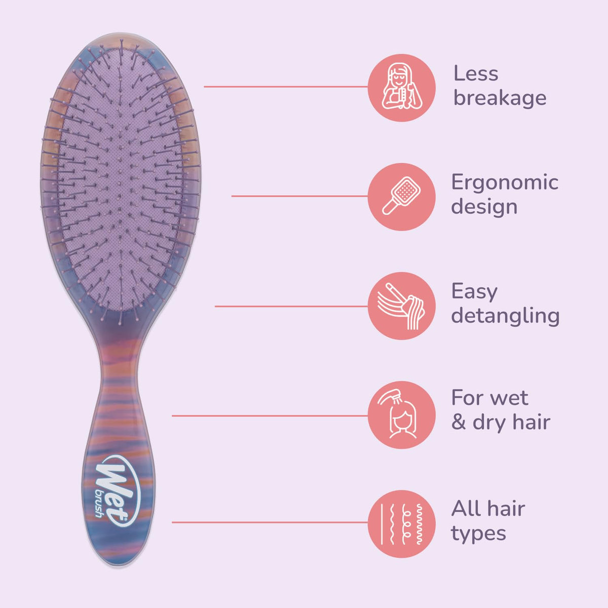 Wet Brush Original Detangler Desert Afterglow purple smooths knots on all hair types.