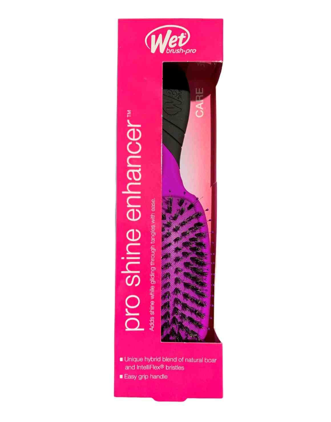 Wet Brush Pro Detangler Shine Enhancer in purple gliding through hair for gentle detangling