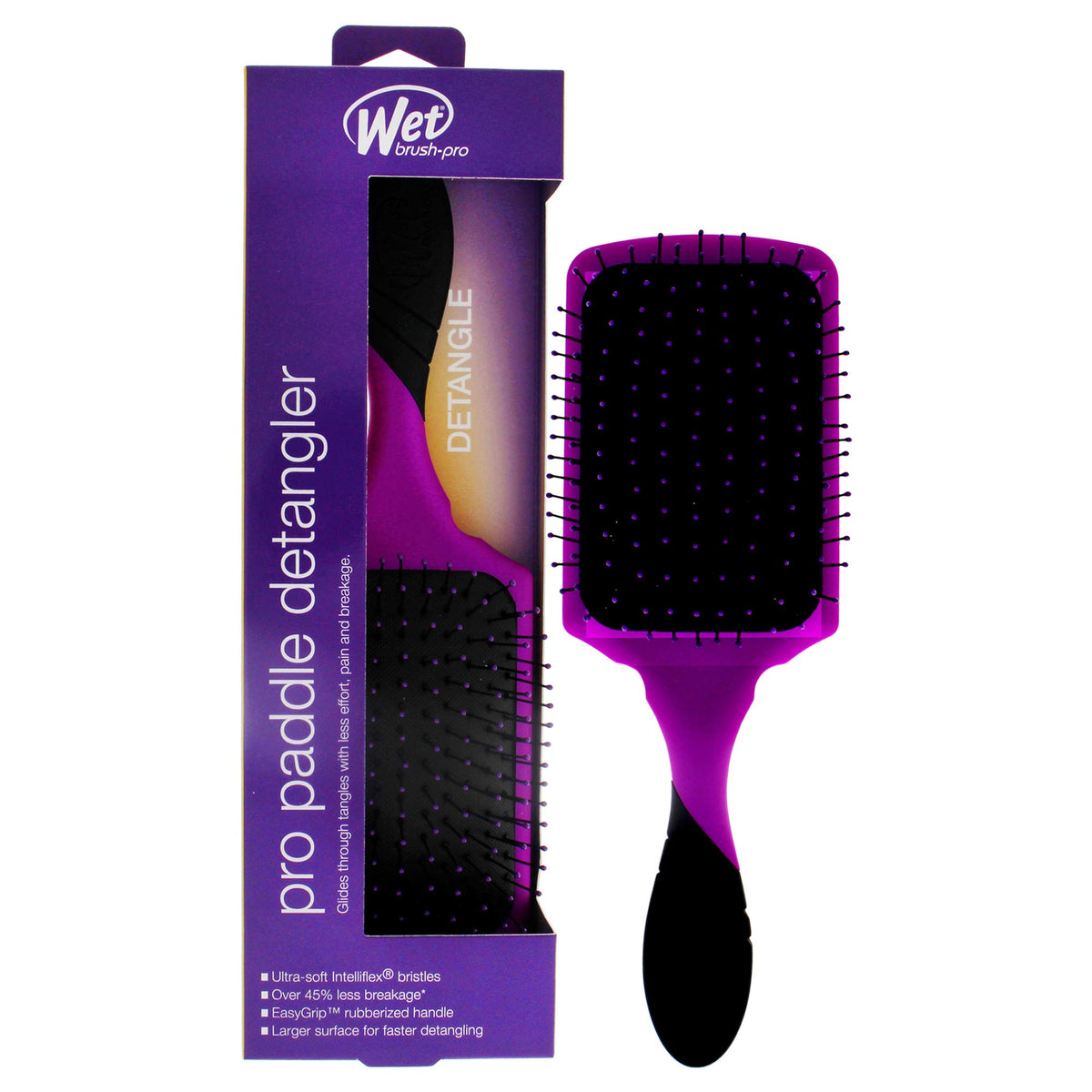 Wet Brush Pro Detangler Purple Paddle with ergonomic grip for gentle detangling.