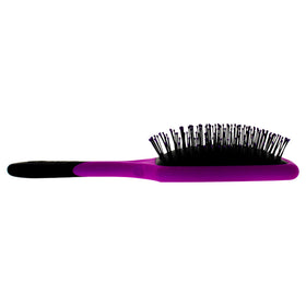 Wet Brush Pro Detangler Purple Paddle close-up reveals soft Intelliflex bristles for smooth detangling.