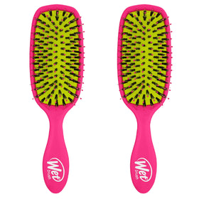 Wet Brush Shine Enhancer pink handle close-up, soft IntelliFlex bristles for gentle detangling.