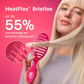 Wet Brush Speed Dry works well on straight, curly, textured, thick, and wavy hair.