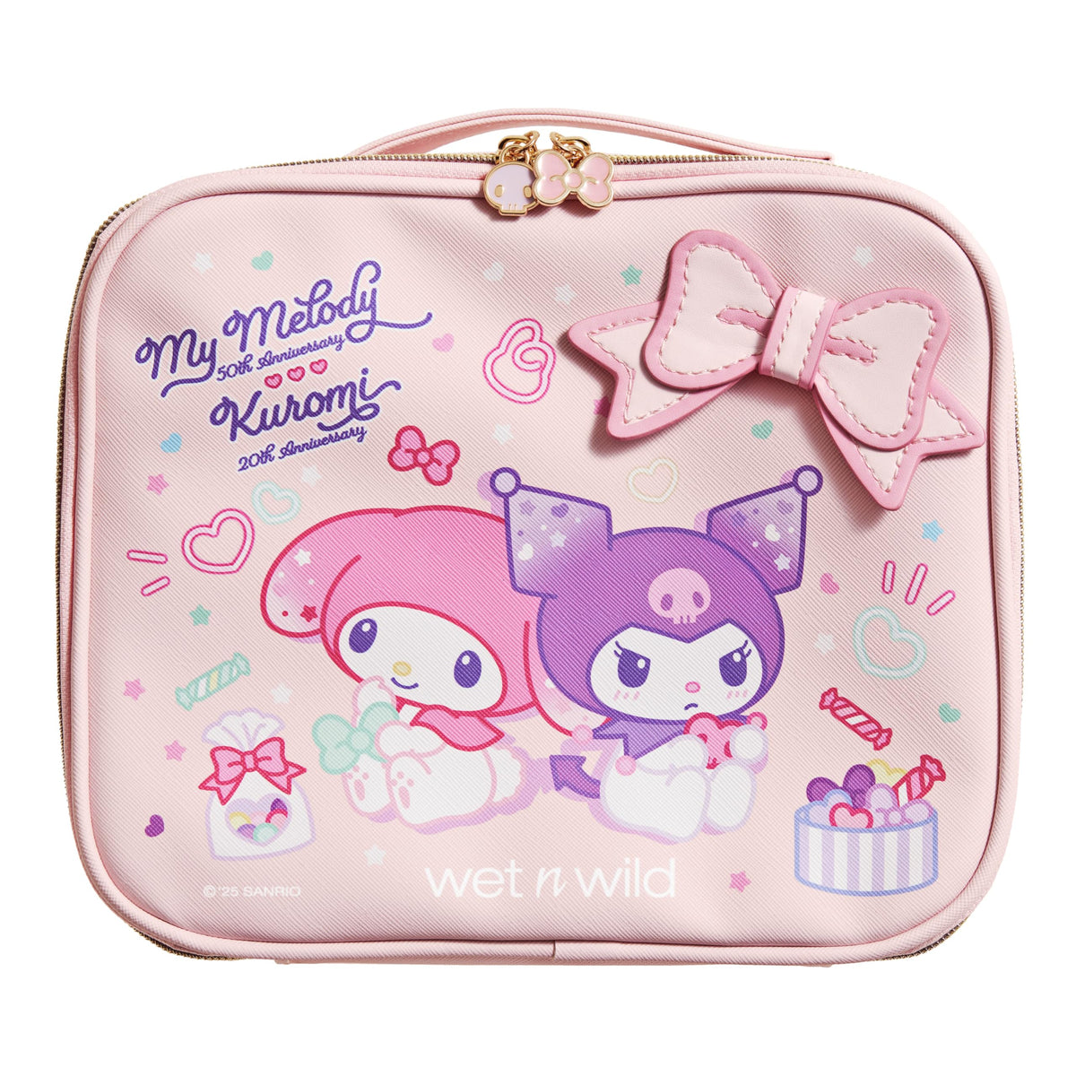 wet n wild My Melody and Kuromi makeup bag front view showing durable stitching and style