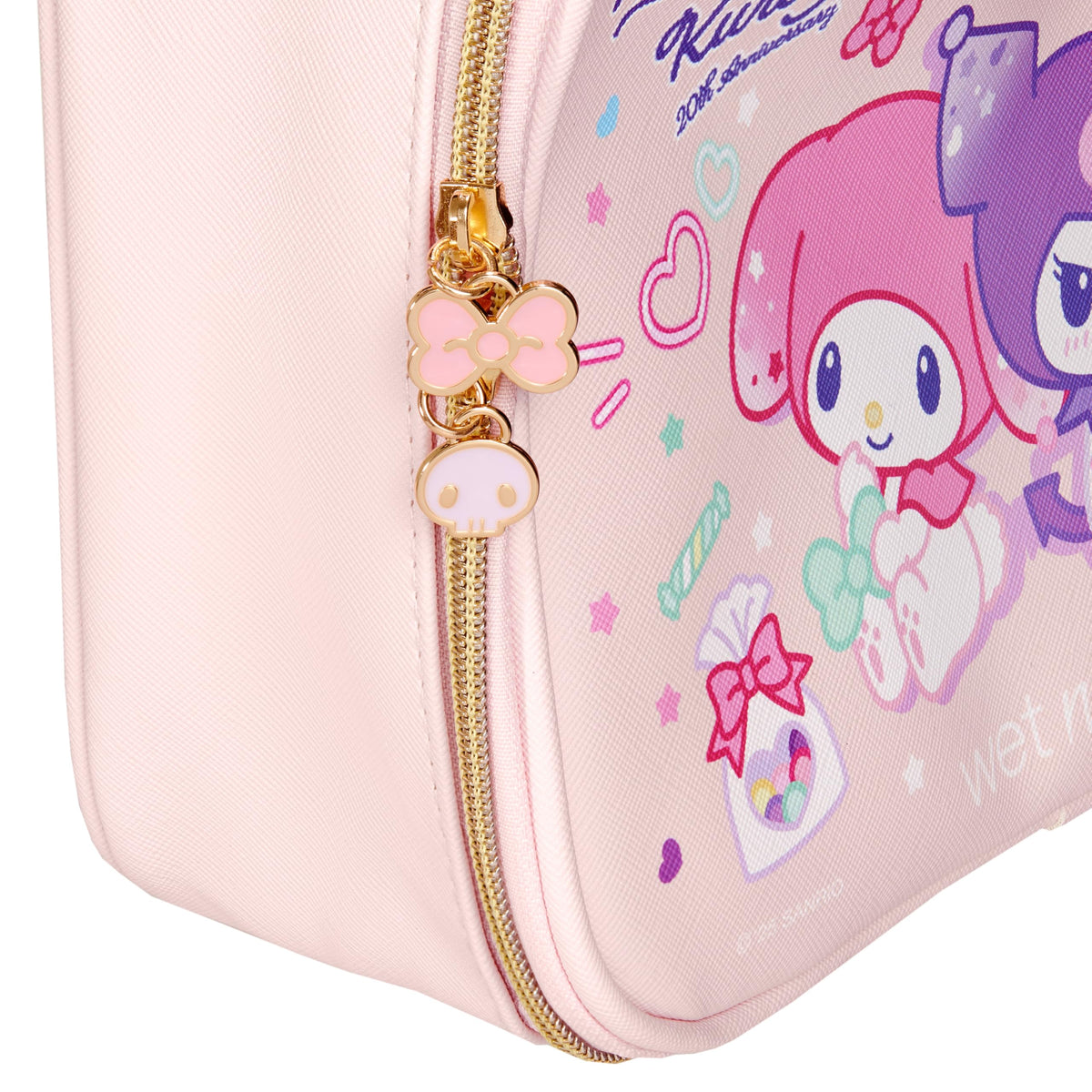 wet n wild My Melody and Kuromi makeup bag front with zipper area, ideal for quick access