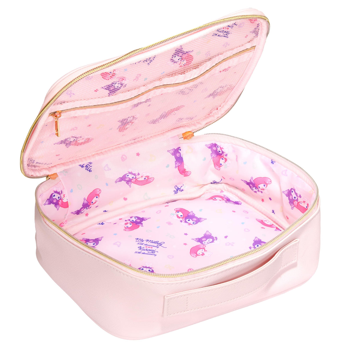 wet n wild My Melody and Kuromi makeup bag interior mesh pocket in use for small items