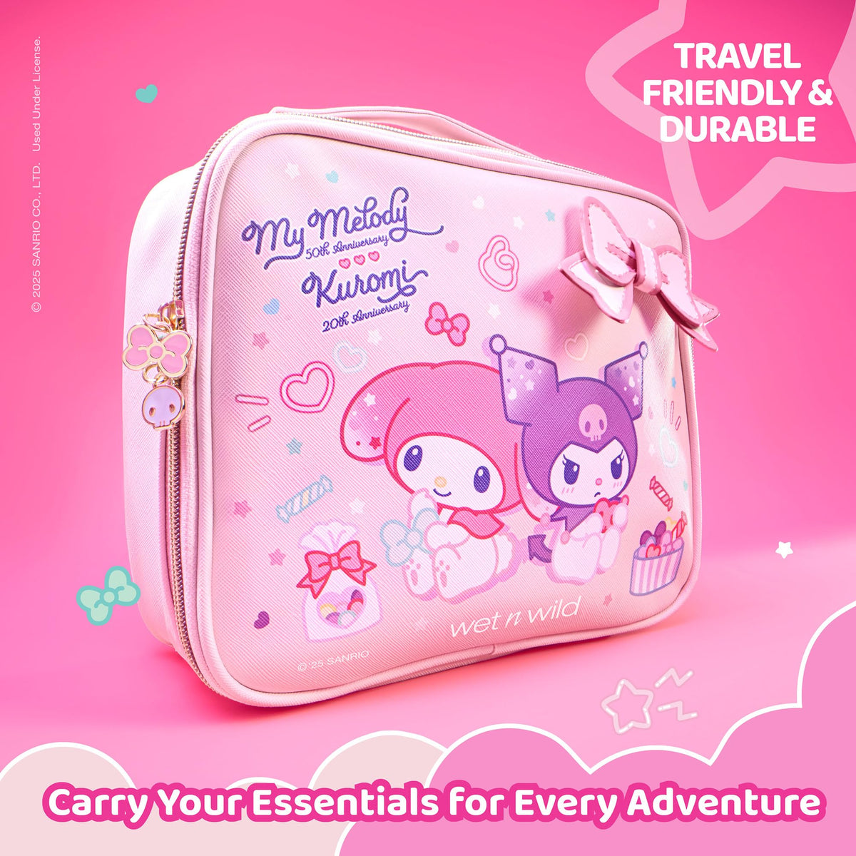 wet n wild My Melody and Kuromi makeup bag material close-up highlighting sturdy construction
