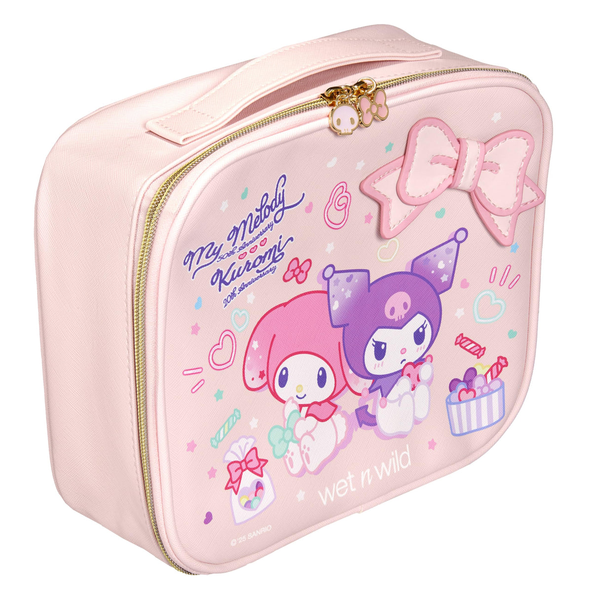wet n wild My Melody and Kuromi makeup bag side embroidery close-up showcases playful charm