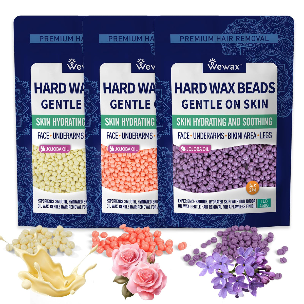 wewax hard wax beads kit in multiple colors ready for full-body at-home waxing
