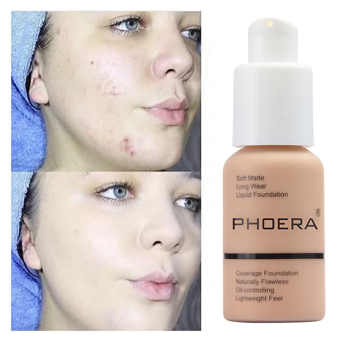 Close-up texture of PHOERA Foundation highlighting lightweight feel.